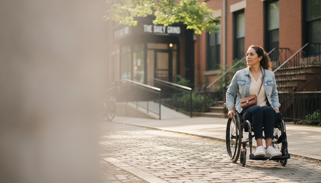 A resident reviewing paperwork with a case manager during an ADA disability discrimination case consultation in New York