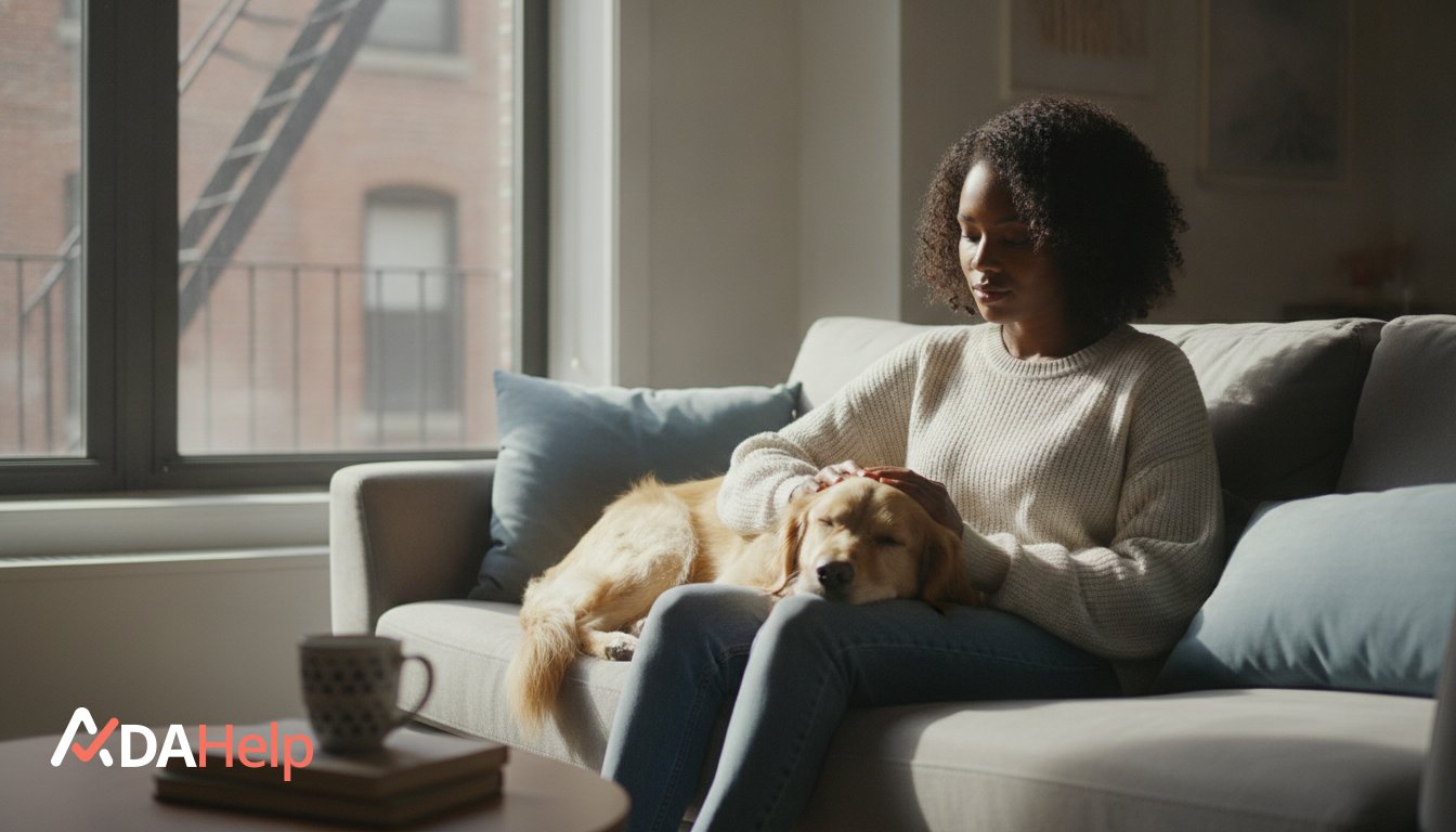New York City tenant with an emotional support animal reviewing housing rights documents
