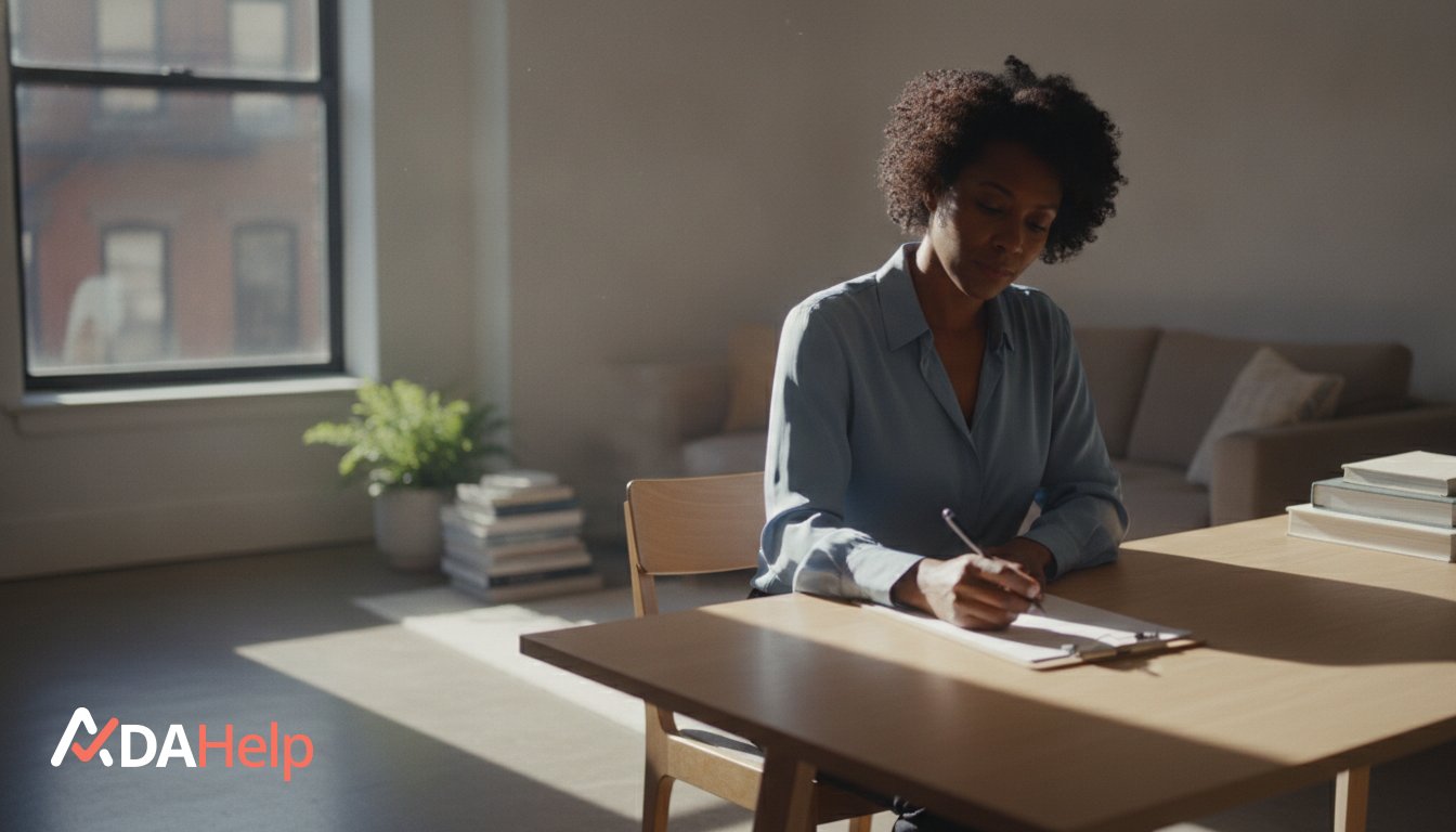 New York employee reviewing an employment discrimination questionnaire with case documents