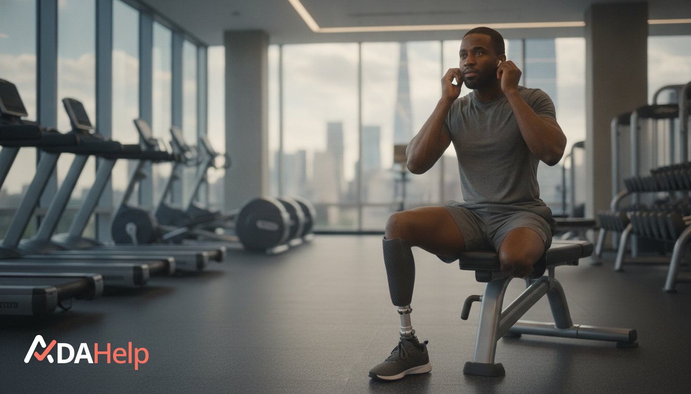 Person using a wheelchair working out in a New York gym, illustrating accessibility barriers covered by a gym accessibility complaint