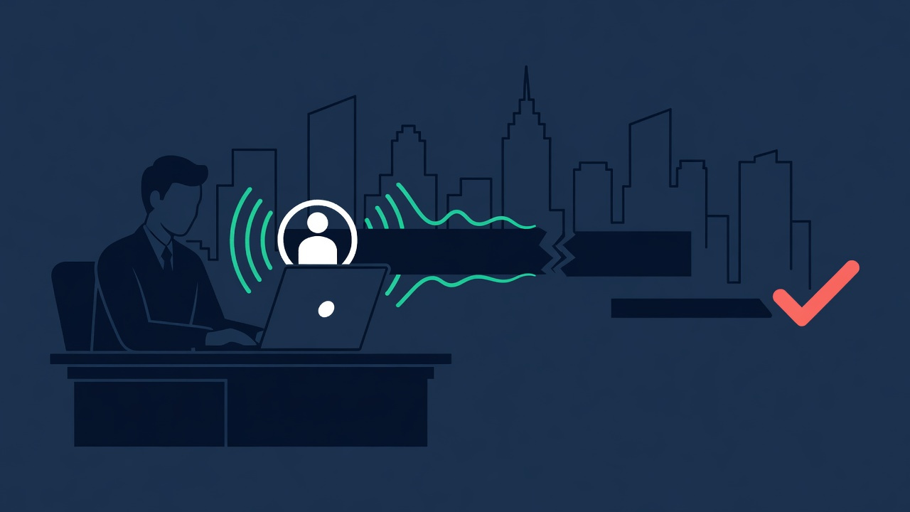 Flat illustration of a person at a laptop showing a website accessibility icon with a broken digital barrier turning into an open path