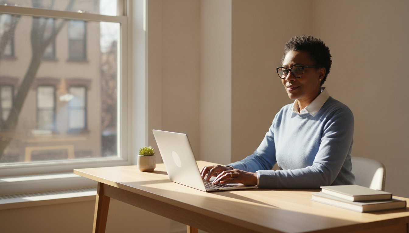 Person using a laptop while filing a website accessibility complaint in New York