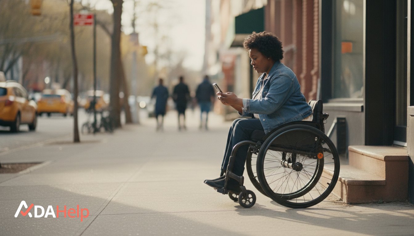 A person facing an accessibility barrier at a New York City storefront entrance