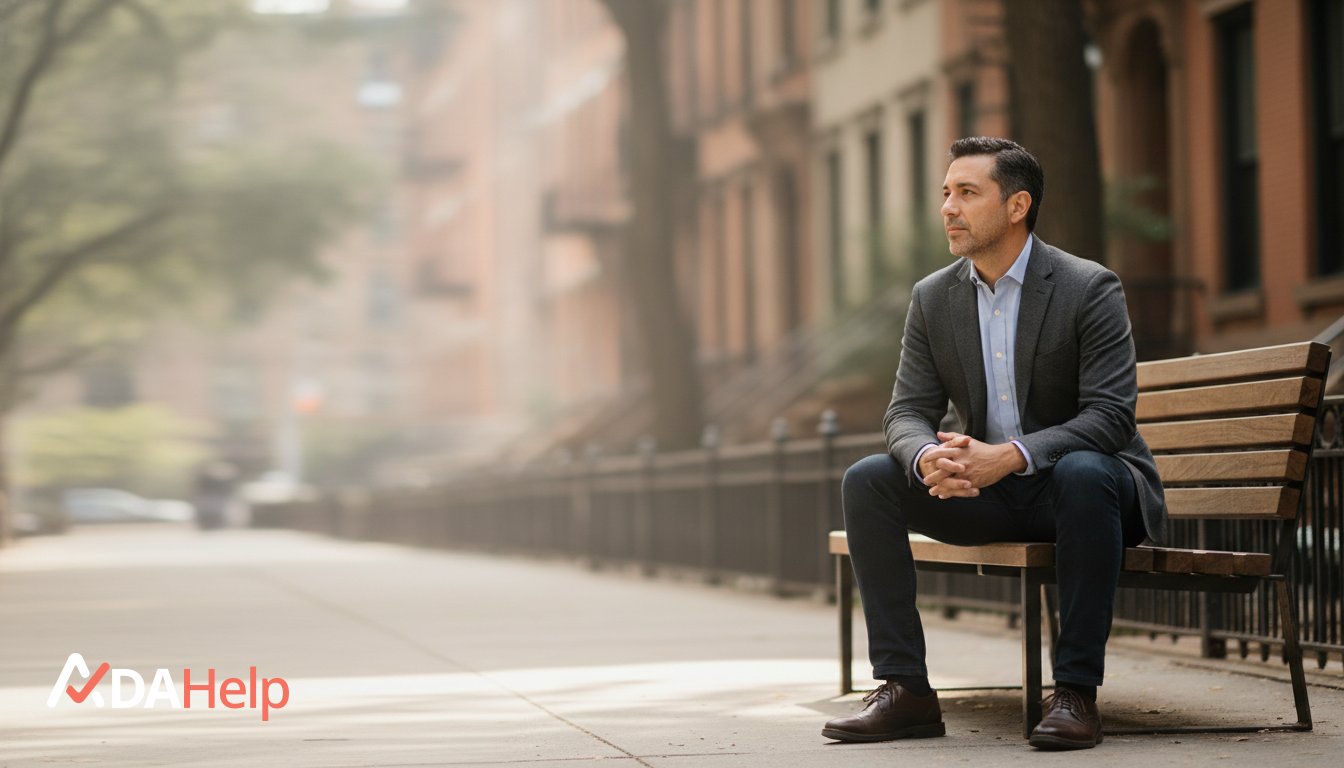 Employee sitting at a desk, illustrating the stress of facing mental health discrimination at work in New York