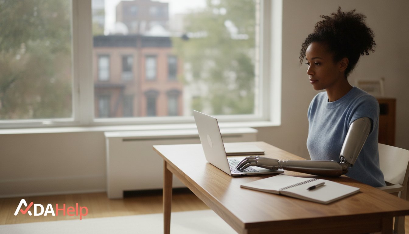 A person reviewing ADA claim paperwork and deadlines at a desk in New York
