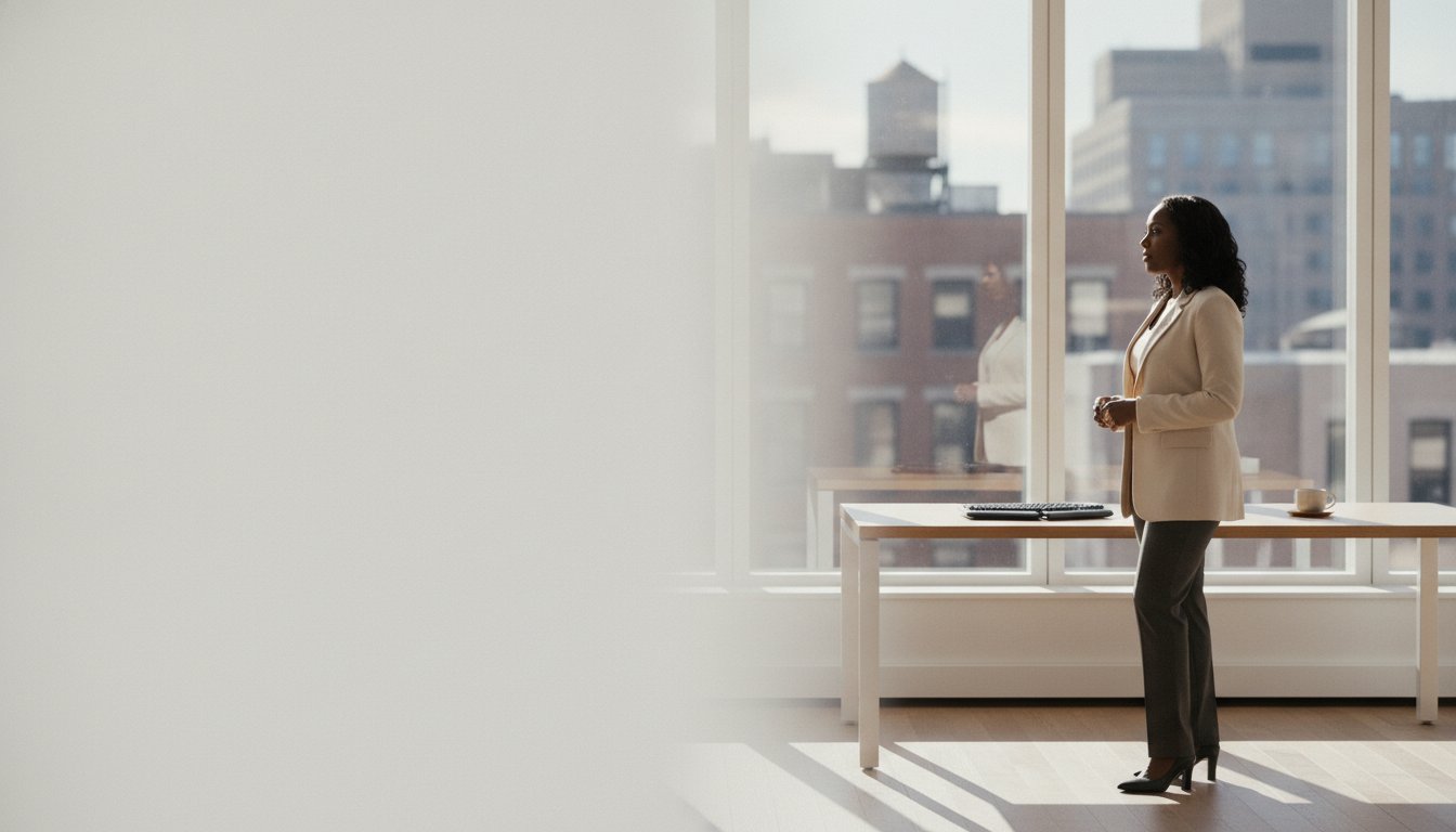 Employee at a New York workplace reviewing paperwork after an accommodation request was denied