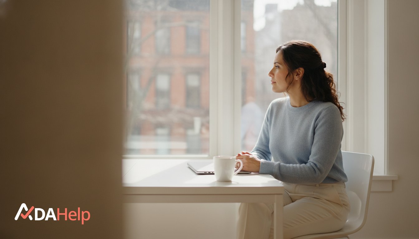 An employee reviewing a denied workplace accommodation request in a New York office